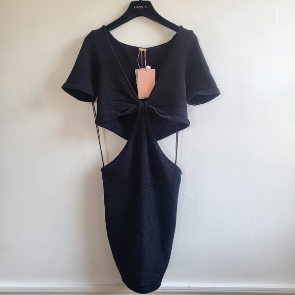 New Cult Gaia Billie Signature Cutout Detail Knit Black Mini Dress NWT Large - Picture 8 of 16